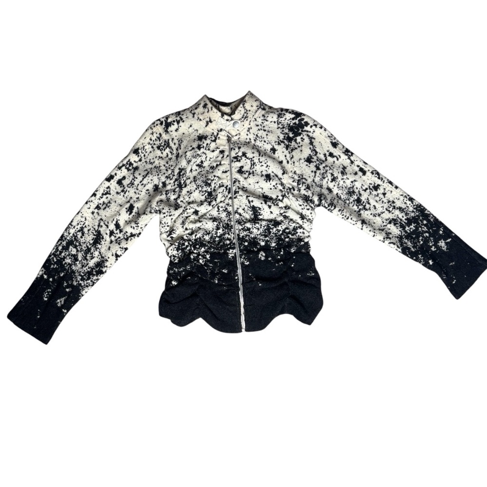 Zoe D 100% Wool Black and Off White Printed Zip-Up Sweater Size Petite Small - Picture 5 of 13